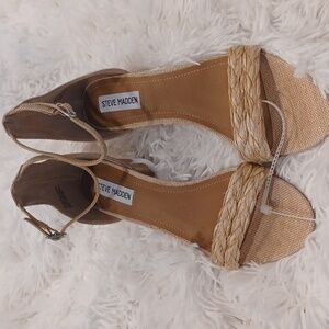 Steve Madden Irenee women's natural tweed block sandals NEW CLEARANCE
